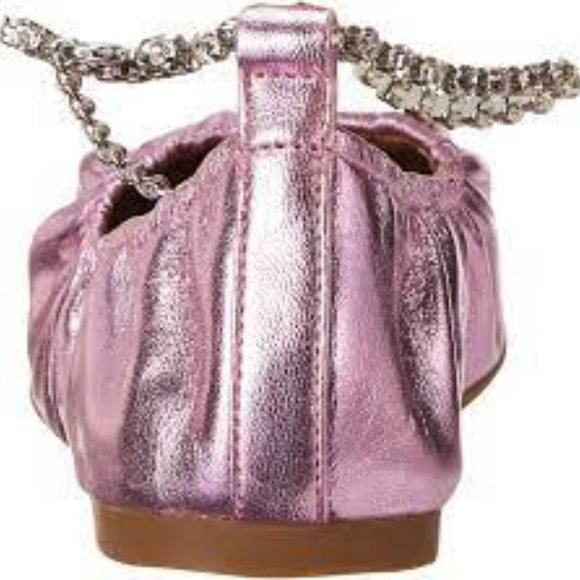 AEROSOLES RACHIE LILAC METALLIC LEATHER BALLET FLATS W/REMOVABLE ANKLE STRAP 9 - Picture 4 of 10